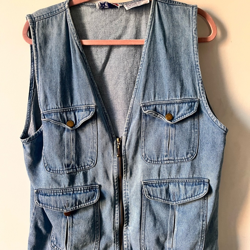 Blue Denim Vest with Front Pockets